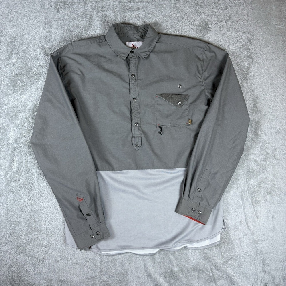 Western Rise Shirt Mens Large Gray Performance Stretch Travel 1/2 Button‎